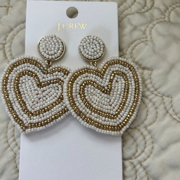 Cream Beaded Heart Statement Earrings Resort Cruise Vacation Jewelry - Picture 5 of 5
